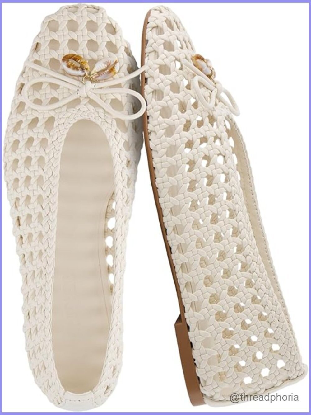Woven Ballet Flats for Women, Pointed Toe Flat Shoes with Memory Foam, Bow
